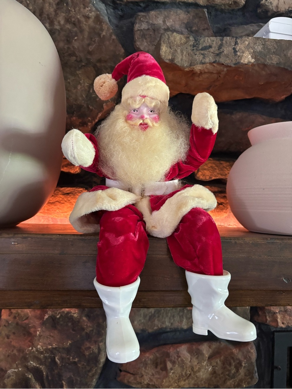 Vintage Harold Gale Seated Santa Claus Figure Mantel Decor White Boots Christmas